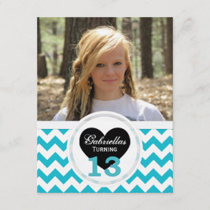 B&W 13th Birthday Chevron Print: Party Invitation