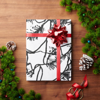 B&W Abstracted Christmas Branches  Wrapping Paper
