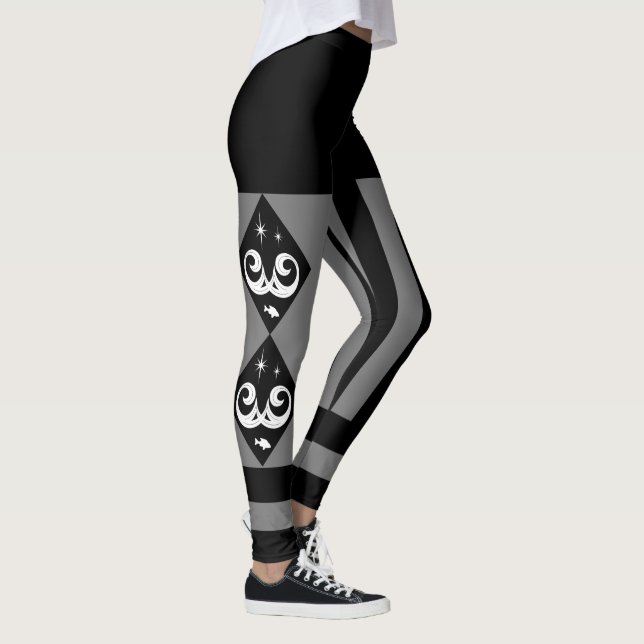 B&W, and Grey, Ocean and Stars Harlequin Design Leggings (Right)