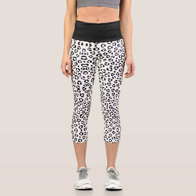 B&W Animal Print Sherpa Blanket Capri Leggings (Front)