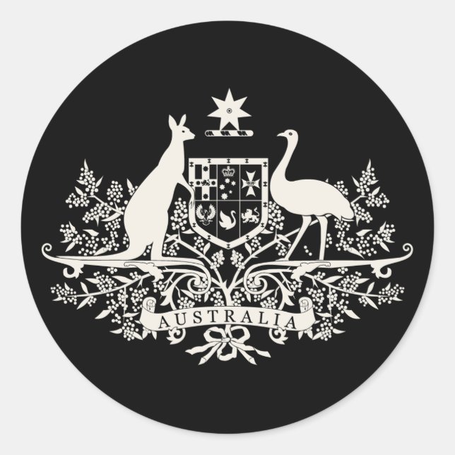 B/W Australia Coat Of Arms Classic Round Sticker (Front)