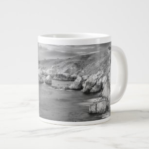 B&W beach coastline, California Large Coffee Mug