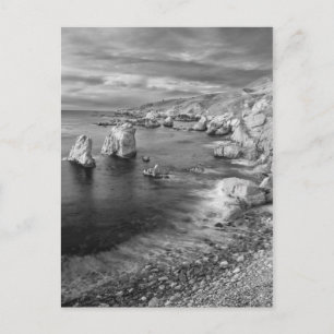 B&W beach coastline, California Postcard