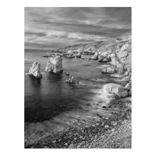 B&W beach coastline, California Postcard