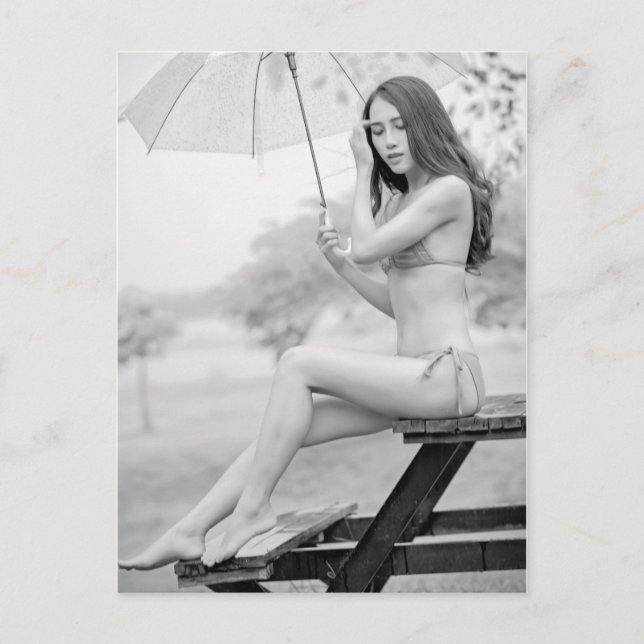 B&W Beautiful Bikini Girl  photo postcard (Front)
