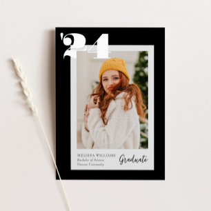B&W Bold Modern Class of 2024 4 Photos Graduation Invitation