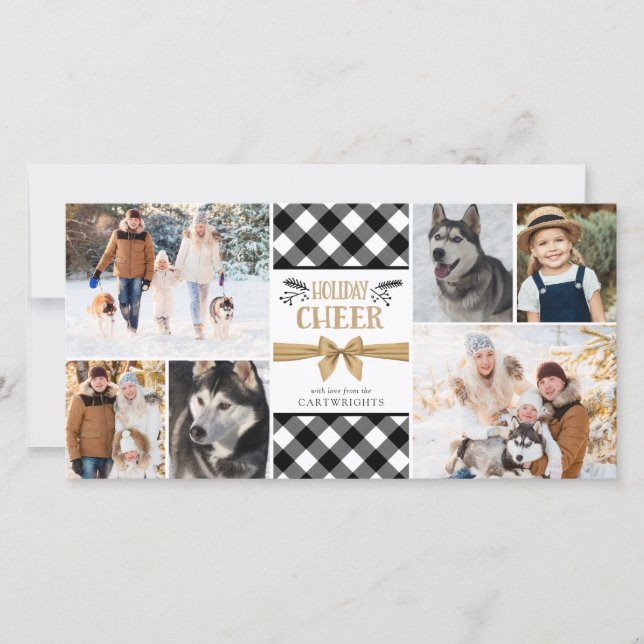 B&W Buffalo Check HOLIDAY CHEER Photo Collage (Front)