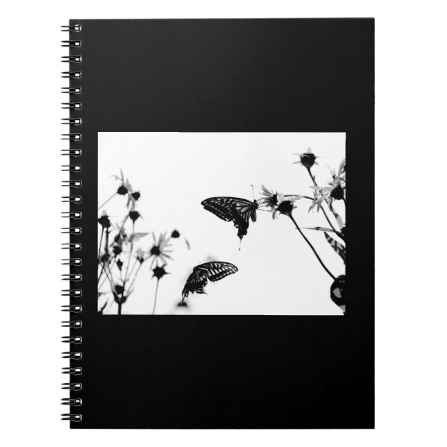 B/W Butterfly on a Flower 6.5x8.75 Spiral Notebook (Front)