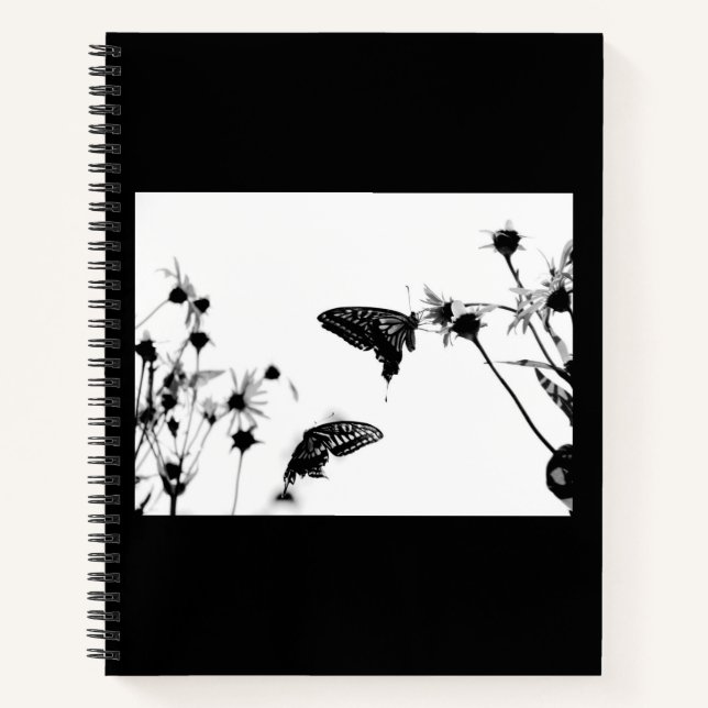 B/W Butterfly on a Flower 8.5x11 Spiral Notebook (Front)