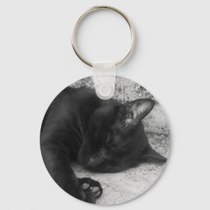 B&W - Cat Sleeping Keychain