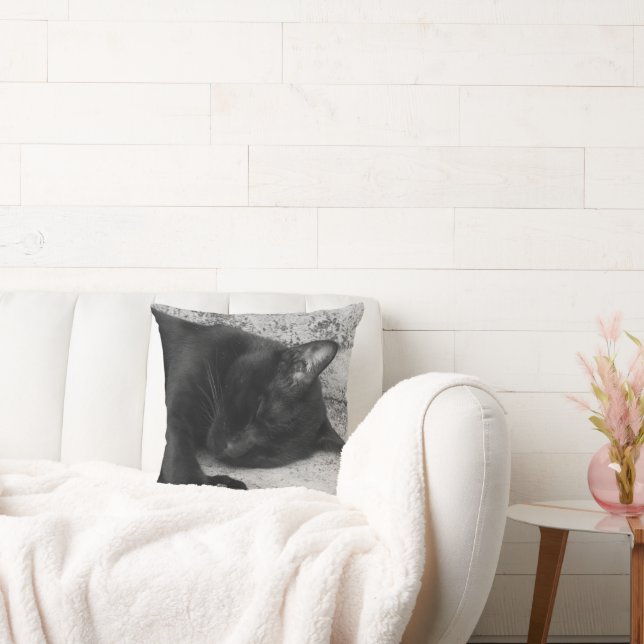 B&W - Cat Sleeping Throw Pillow (Couch)