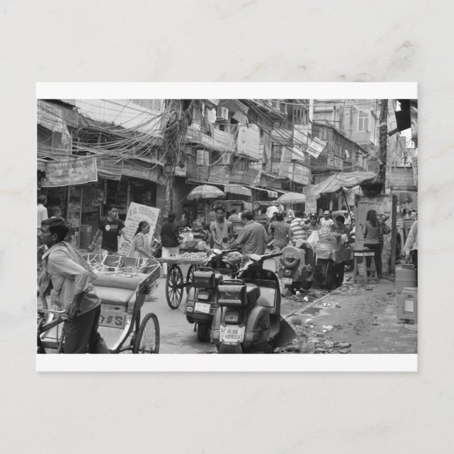 B&W Chaos in Delhi Postcard (Front)