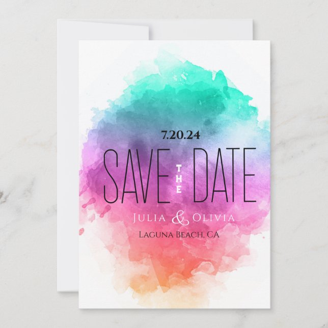 (B&W) Creative Modern Watercolor Save the Date (Front)