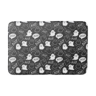 B&W Cute Doodle Halloween Pattern Bath Mat