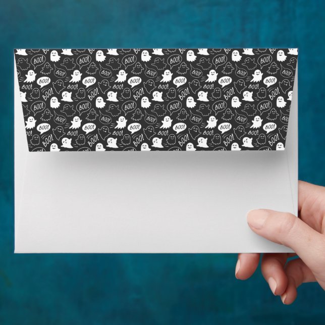 B&W Cute Doodle Halloween Pattern Envelope (Hand)
