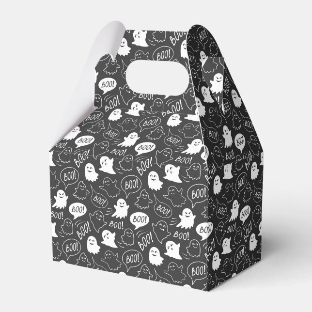 B&W Cute Doodle Halloween Pattern Favor Box (Front Side)