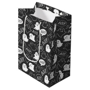 B&W Cute Doodle Halloween Pattern Medium Gift Bag