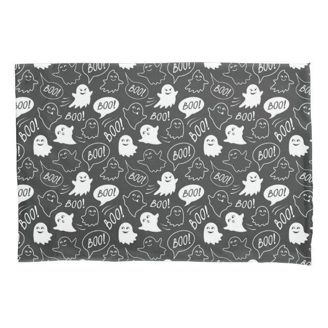 B&W Cute Doodle Halloween Pattern Pillowcase (Front)