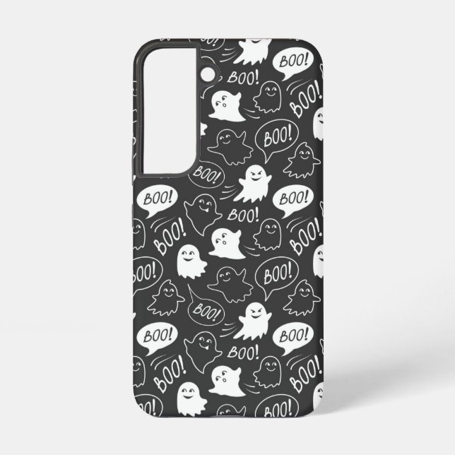 B&W Cute Doodle Halloween Pattern Samsung Galaxy S22 Case (Back)