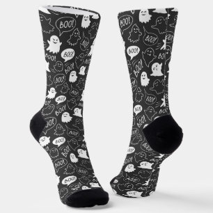 B&W Cute Doodle Halloween Pattern Socks