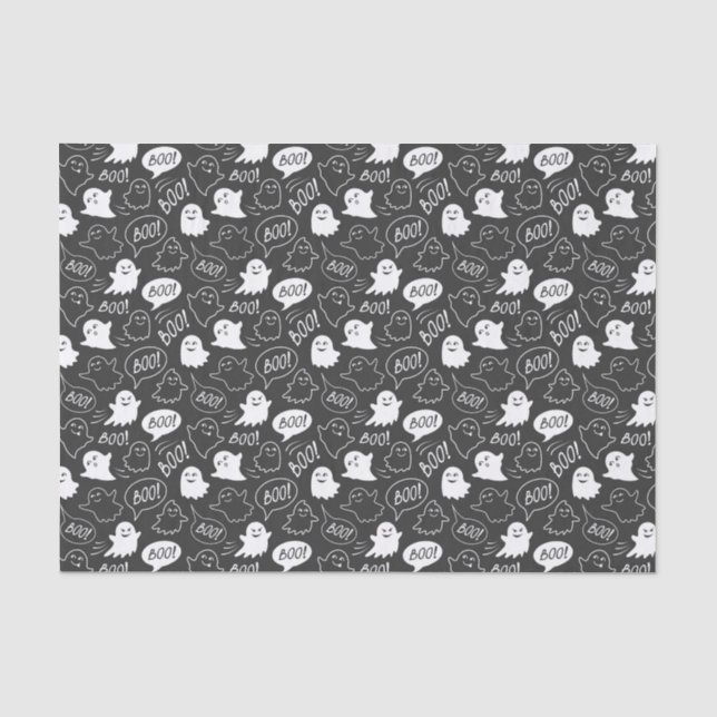 B&W Cute Doodle Halloween Pattern Tissue Paper (Front)