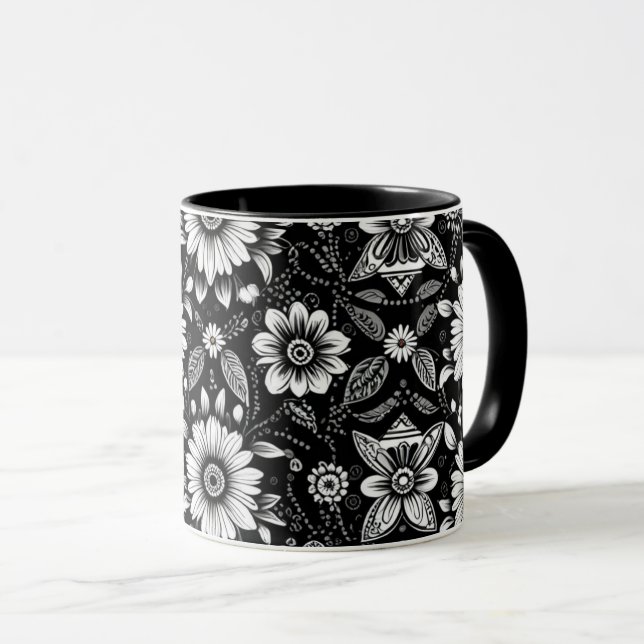 B&W Daisy Dose  Mug (Front Right)