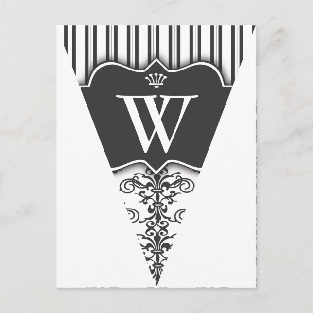 B&W Damask Party Flag Bunting Banner Postcard (Front)