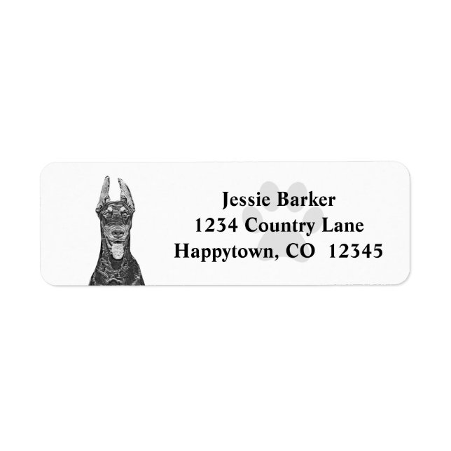 B&W Doberman Pinscher Return Address Label (Front)