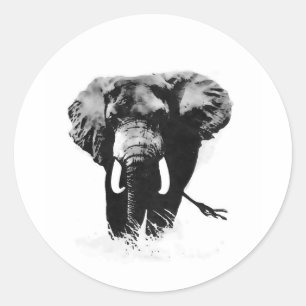 B&W Elephant Classic Round Sticker
