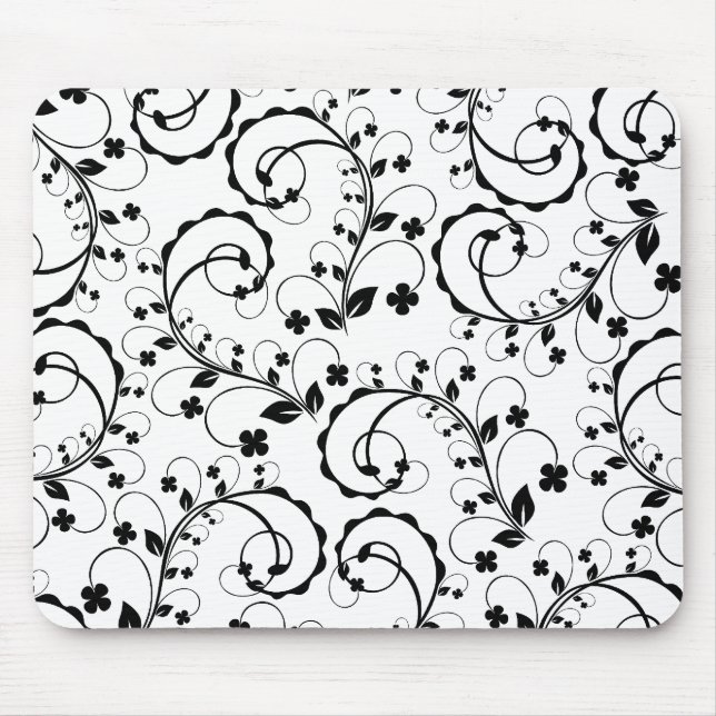 b&w floral pattern mouse pad (Front)