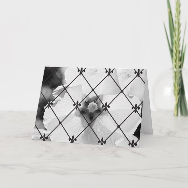 B/W Flower & Fleur de lis Greeting Card (Front)