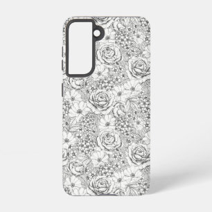 B&W Flower Garden Rose Pattern Samsung Galaxy Case