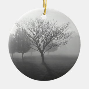 B&W Foggy Morning Sunrise Ceramic Ornament