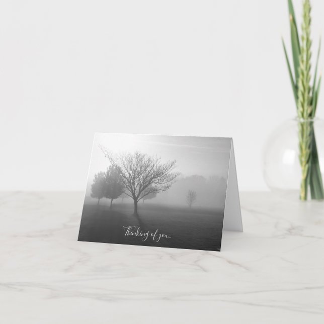 B&W Foggy Morning Sunrise Thinking Of You Card (Front)