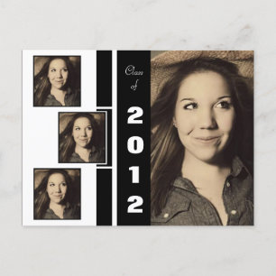 B&W Four Photo Graduation Announcement Postcard