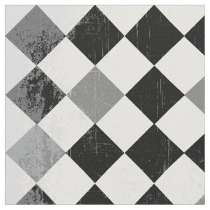 B&W Grunge Chequered Pattern Fabric