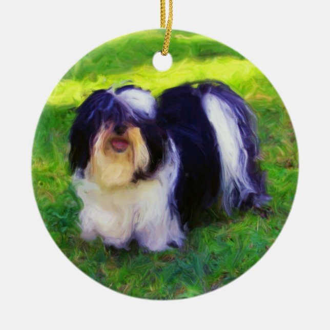 B&W Havanese sur Porcelain Ornement de vacances (Devant)
