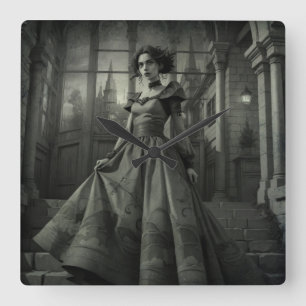 B&W Lady Square Wall Clock