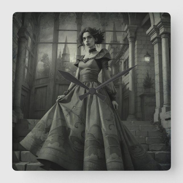 B&W Lady  Square Wall Clock (Front)