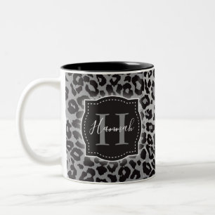 B & W Leopard Pattern w/ Custom Monogram & Name Two-Tone Coffee Mug