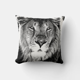 B&W Lion Face American MoJo Pillow