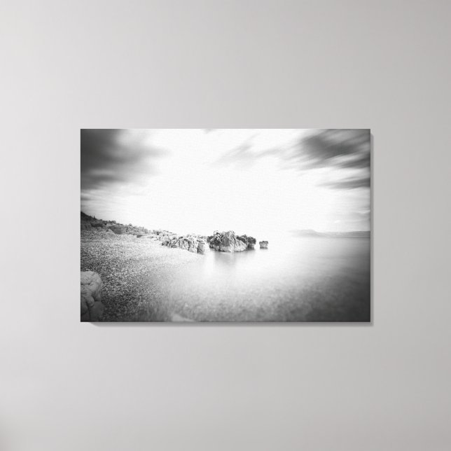 B&W long exposure of a beach in Rabac, Croatia Canvas Print (Front)