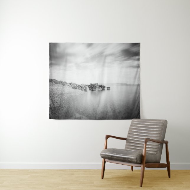 B&W long exposure of a beach in Rabac, Croatia Tapestry (In Situ (Horizontal))