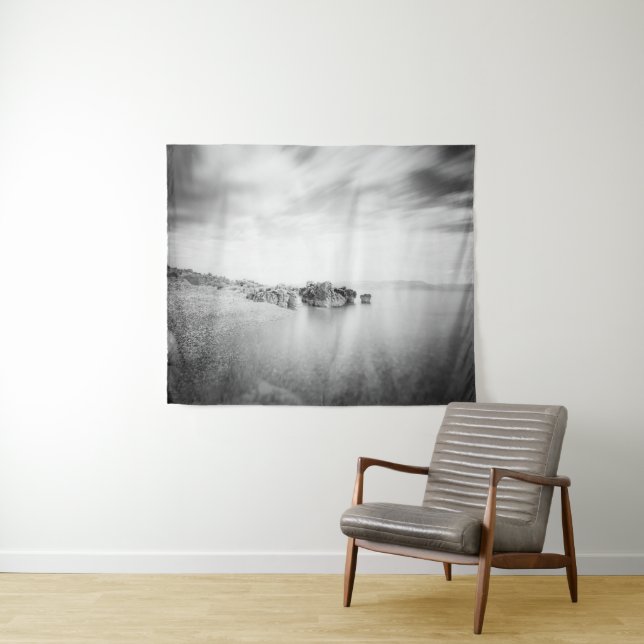B&W long exposure of a beach in Rabac, Croatia Tapestry (In Situ (Horizontal))