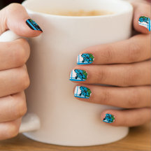 B&W Mélanger Hibiscus Turquoise Short Nail Art