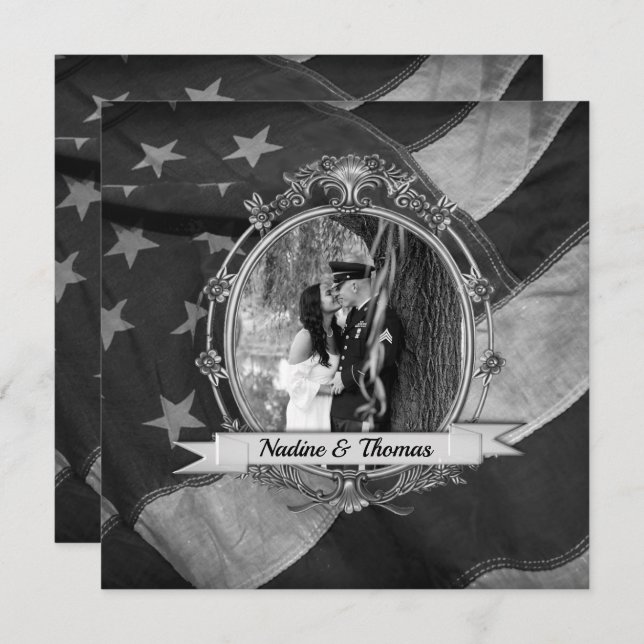 B&W Military Wedding Invitation with Photograph (Front/Back)
