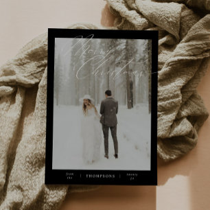 B & W Minimalist Script Typography Photo Christmas Holiday Card