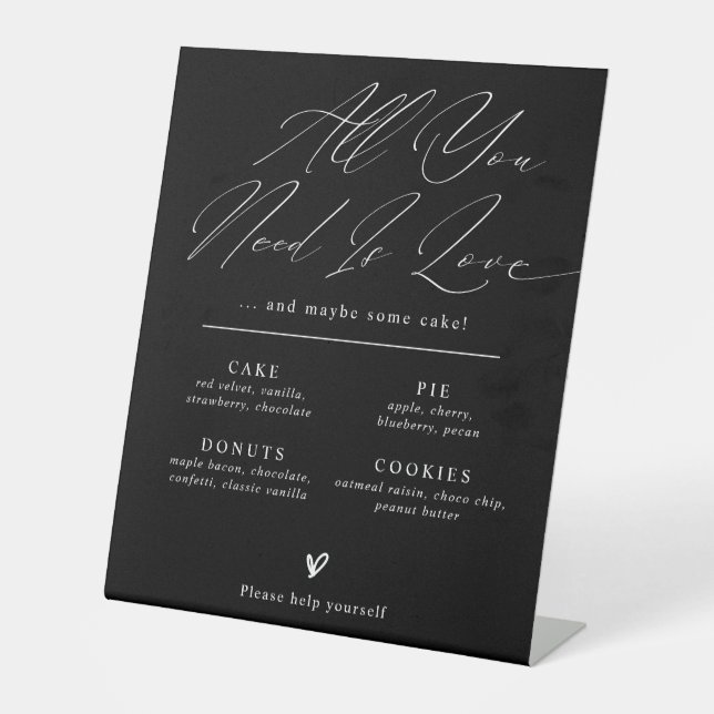 B & W Minimalist Wedding Dessert Bar Menu Sign (Front)