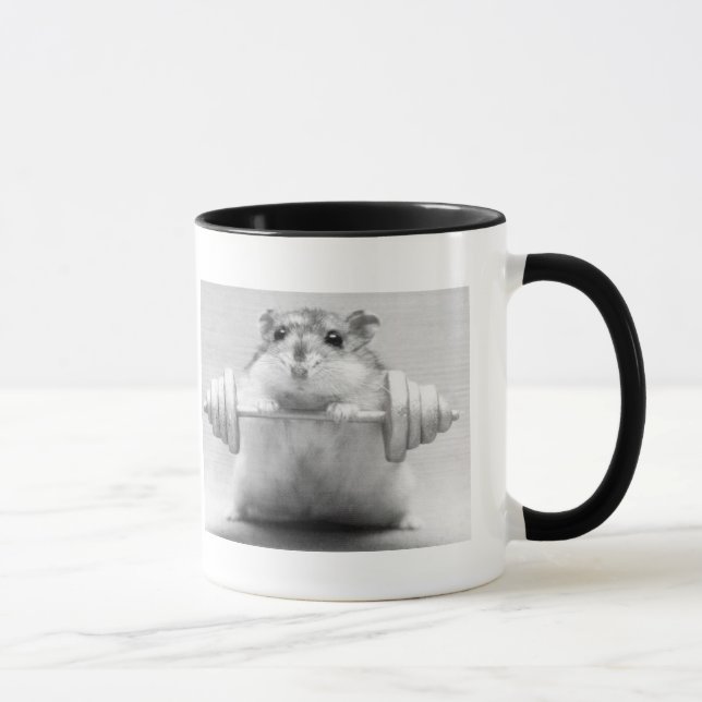 B&W Mug Hamster Weightlifter (Right)