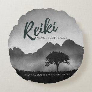 B&W Natural Reiki Master Yoga Mediation instructor Round Pillow